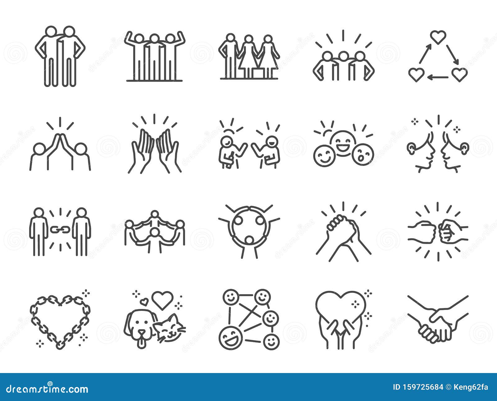 friendship line icon set. included icons as friend, relationship,ÃÂ buddy, greeting, love, care and more.